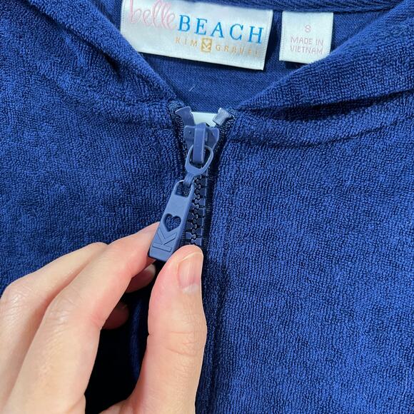 Belle Beach by Kim Gravel Poolside Terry Zip Front Hoodie Nautical Navy Small - Picture 4 of 11